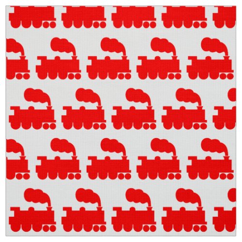 Steam Train Pattern _ Red on White Fabric