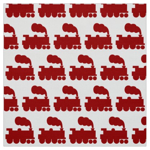Steam Train Pattern _ Ruby Red on White Fabric