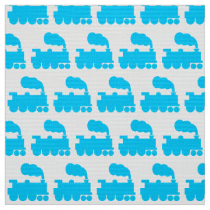 Steam Train Pattern -Sky Blue and White Fabric