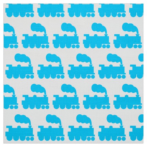 Steam Train Pattern -Sky Blue and White Fabric