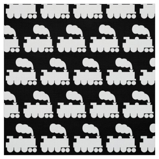 Steam Train Pattern - White on Black Fabric