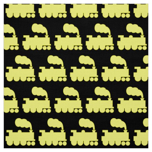 Steam Train Pattern - Yellow on Black Fabric