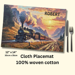 Steam Train Racing Up The Hill at Sunset, Railroad Cloth Placemat