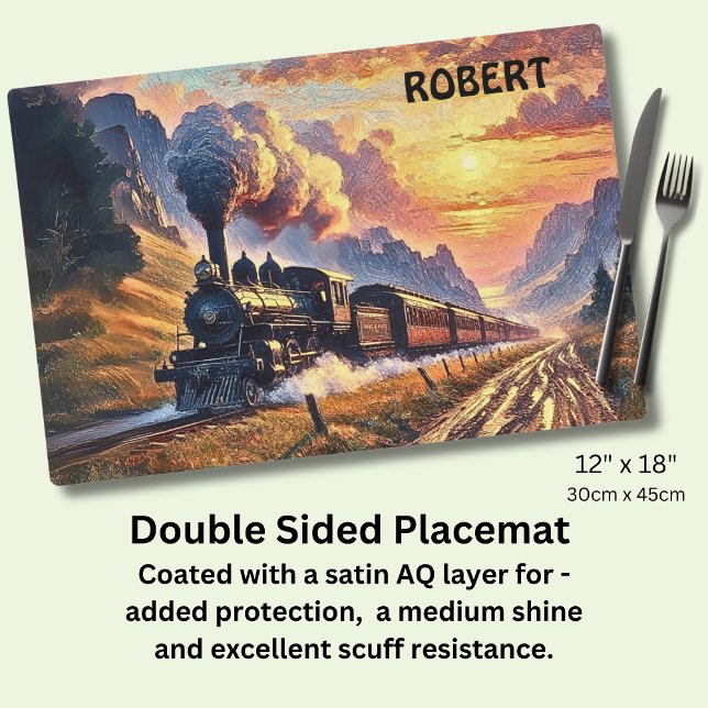 Steam Train Racing Up The Hill at Sunset, Railroad Placemat (Creator Uploaded)