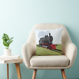 Steam Train Railroad Throw Pillow