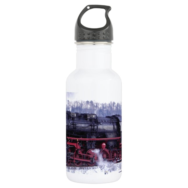 steam train railway locomotive station engine stainless steel water bottle (Front)