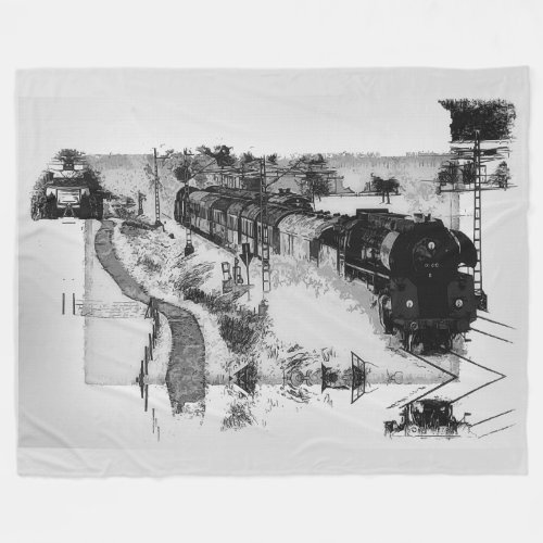 Steam Train Ride _ Vintage Trains   Fleece Blanket