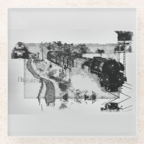 Steam Train Ride _ Vintage Trains   Glass Coaster
