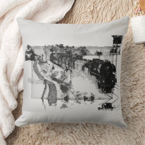 Steam Train Ride _ Vintage Trains   Throw Pillow