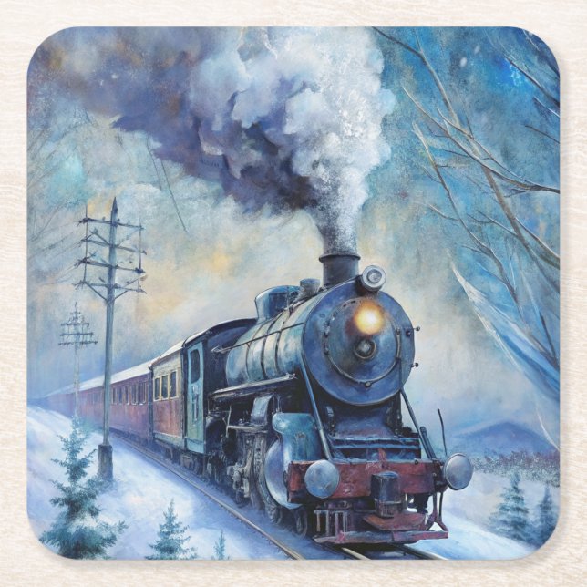 Steam Train Square Paper Coaster (Front)