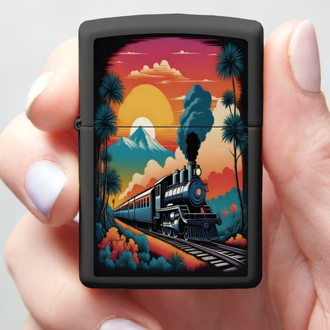Steam Train Sunset Journey Zippo Lighter (In Hand)