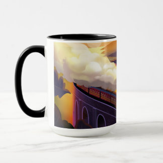 Steam train traveling over bridge in Scotland Mug