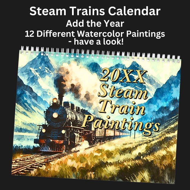 Steam Train Watercolor Paintings, Calendar (Creator Uploaded)
