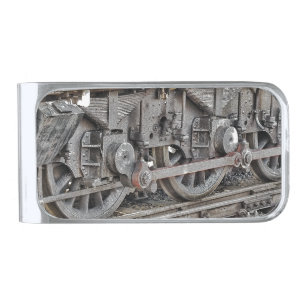 STEAM TRAIN WHEELS SILVER FINISH MONEY CLIP