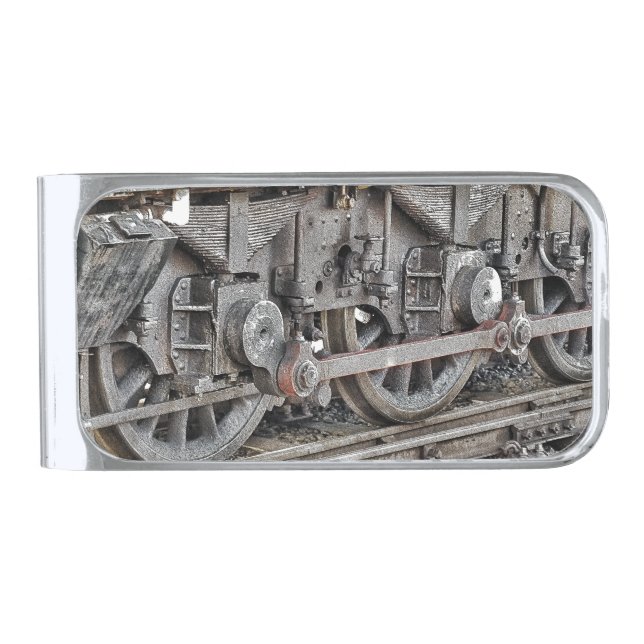 STEAM TRAIN WHEELS  SILVER FINISH MONEY CLIP (Front)