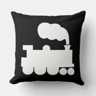 Steam Train - White on Black Throw Pillow