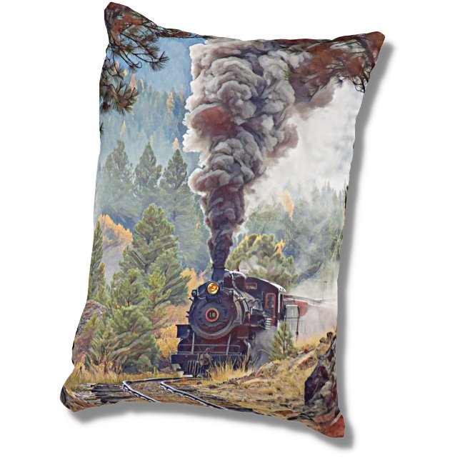 Steam Train With Smoke Railroad Engine Locomotive Decorative Pillow (Creator Uploaded)