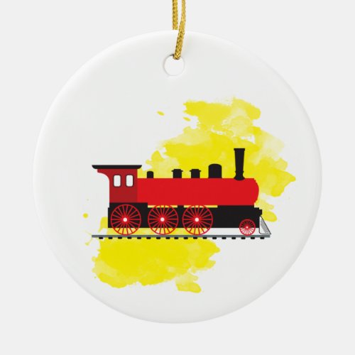 Steam Train with Watercolor Background Design Ceramic Ornament