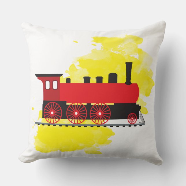 Steam Train with Watercolor Background Design Throw Pillow (Front)