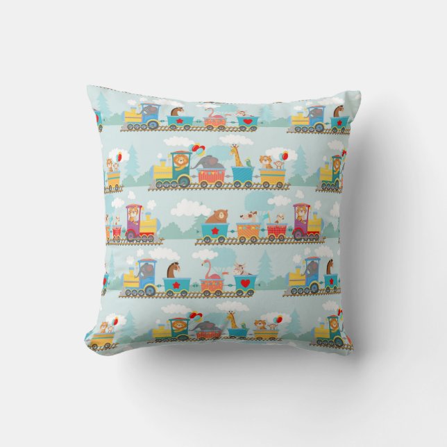 Steam Trains & Animals Cute Baby Throw Pillow (Front)