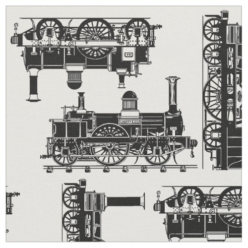 Steam Trains Classic vintage Victorian locomotives Fabric