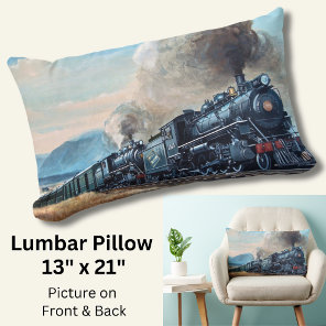 Steam Trains Coming Up the Hill, Railroad Engine Lumbar Pillow