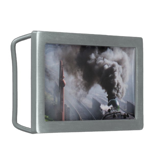 STEAM TRAINS RECTANGULAR BELT BUCKLE (Front Left)