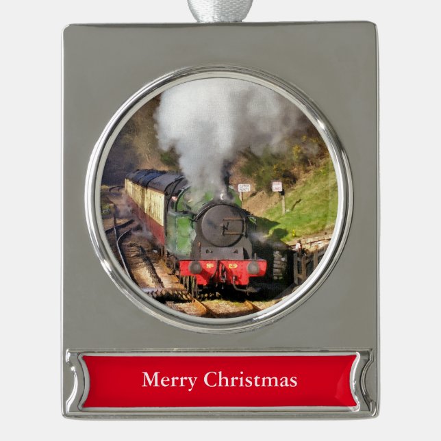 STEAM TRAINS SILVER PLATED BANNER ORNAMENT (Front)