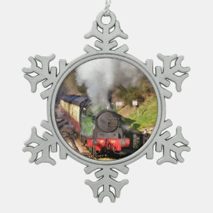 STEAM TRAINS SNOWFLAKE PEWTER CHRISTMAS ORNAMENT