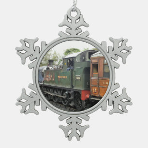 STEAM TRAINS SNOWFLAKE PEWTER CHRISTMAS ORNAMENT
