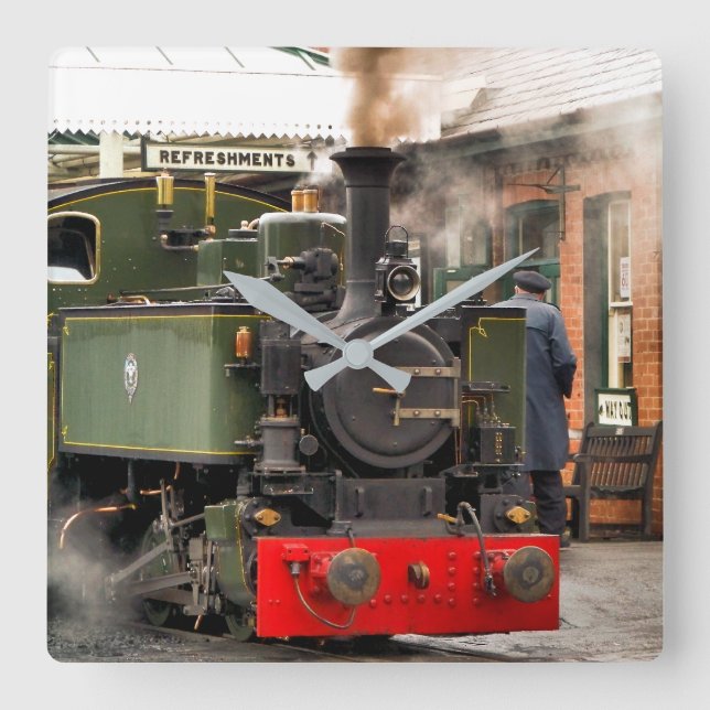 STEAM TRAINS SQUARE WALL CLOCK (Front)