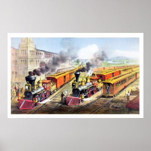 Steam Trains Station Railroad Vintage Poster