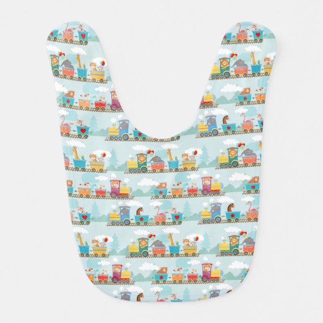 Steam Trains with Animals Toy Train Baby Bib (Front)