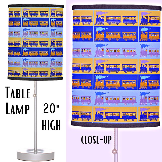 Steam Trains with Passengers on Blue Baby Table Lamp (Creator Uploaded)