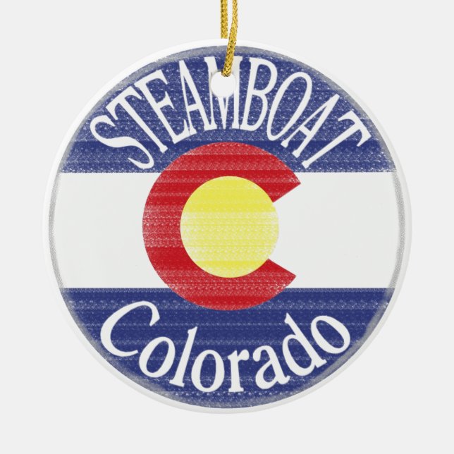 Steamboat Colorado circle flag Ceramic Ornament (Front)