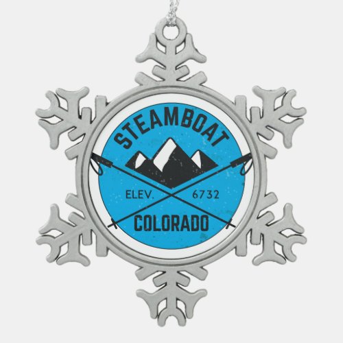 Steamboat Colorado Skiing Springs Ski Snowflake Pewter Christmas Ornament