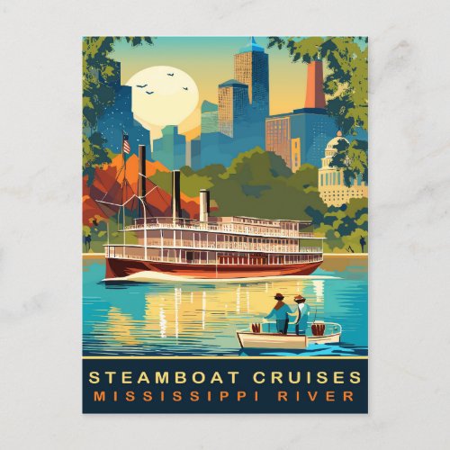 Steamboat Cruises Mississippi River Travel Postcard