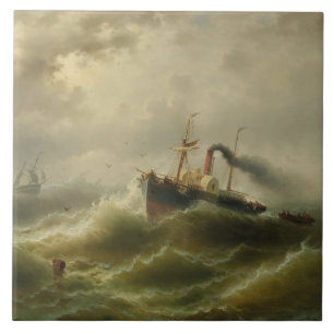 Steamboat in a Storm on the North Sea Ceramic Tile