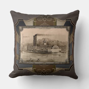 Steamboat On River. Age Of Steam #005. Throw Pillow by VintageStyleStudio at Zazzle