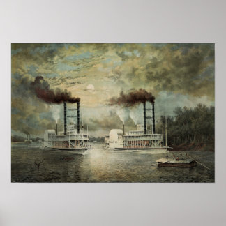 Steamboat Race On The Mississippi Poster