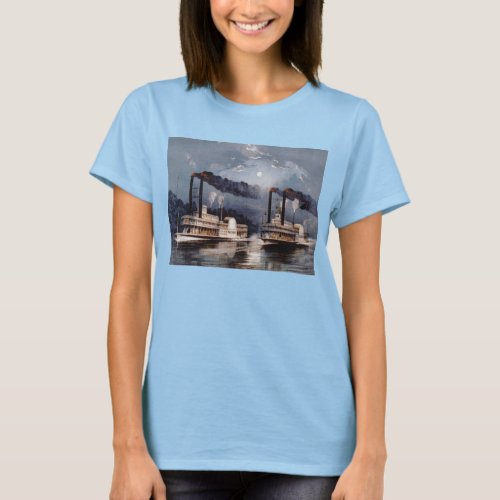 Steamboat Racing on Mississippi River Womens T_Shirt