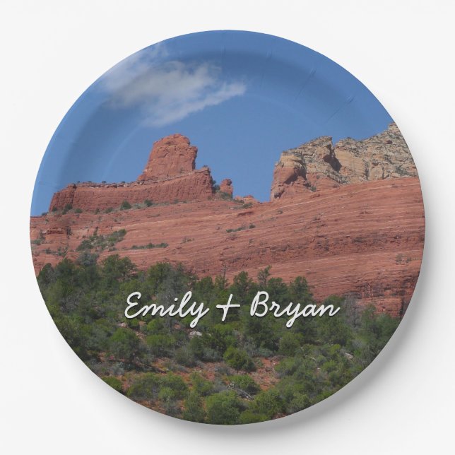 Steamboat Rock in Sedona Arizona Photography Paper Plates (Front)