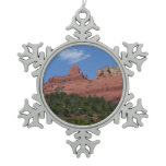 Steamboat Rock in Sedona Arizona Photography Snowflake Pewter Christmas Ornament