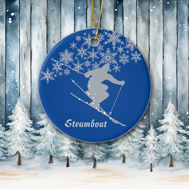 Steamboat Snowflake Skier Personalized Ceramic Ornament (Creator Uploaded)