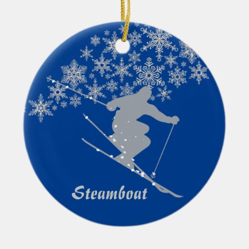 Steamboat Snowflake Skier Personalized Ceramic Ornament