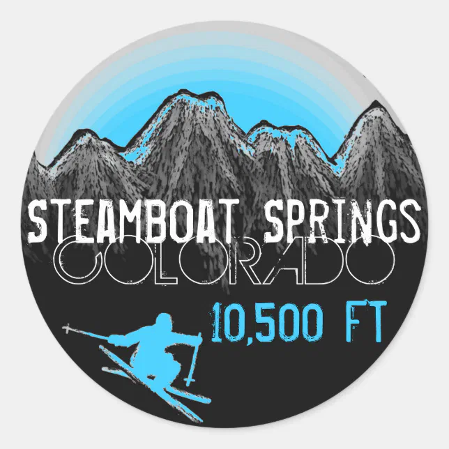 Steamboat Springs Colorado blue ski stickers Zazzle