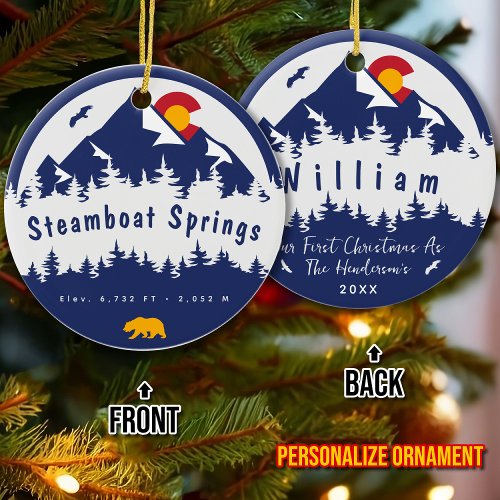 Steamboat Springs Colorado Flag Mountain Hiking Ceramic Ornament