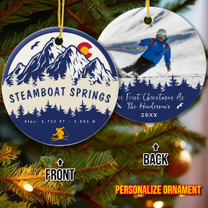 Steamboat Springs Colorado Flag Mountain Skiing Ceramic Ornament
