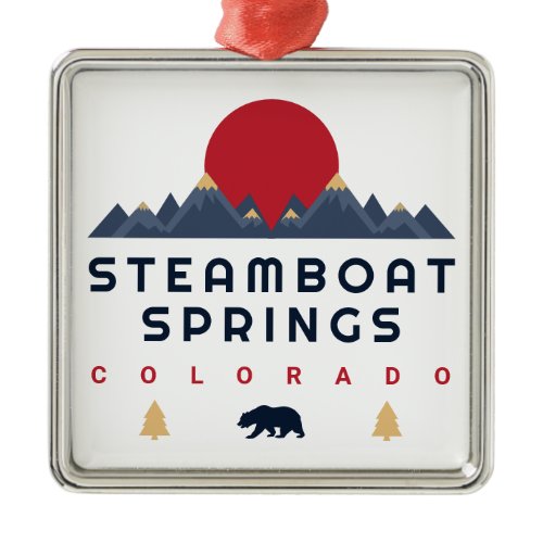 Steamboat Springs Colorado Flag Mountain Skiing Metal Ornament