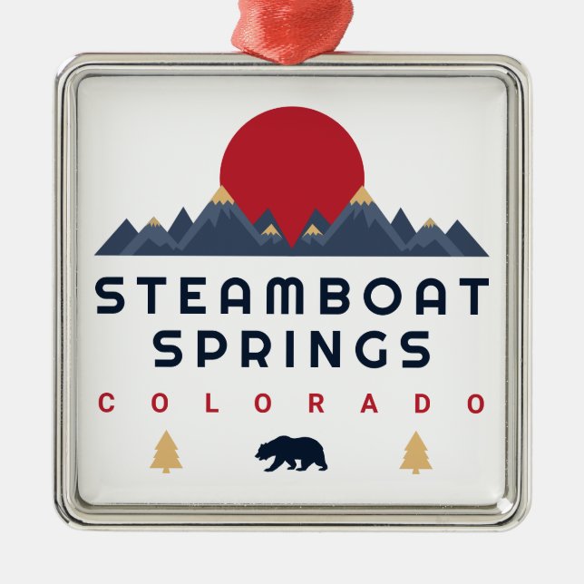 Steamboat Springs Colorado Flag Mountain Skiing Metal Ornament (Front)